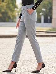 Sosandar Grey Checked Print Belted Tapered Trousers - Image 3 of 5