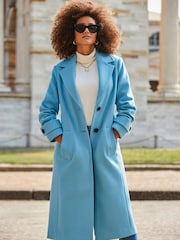 Sosandar Blue Double Breasted Longline Coat - Image 4 of 5