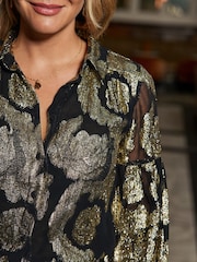 Sosandar Black Metallic Foil Floral Shirt - Image 5 of 5