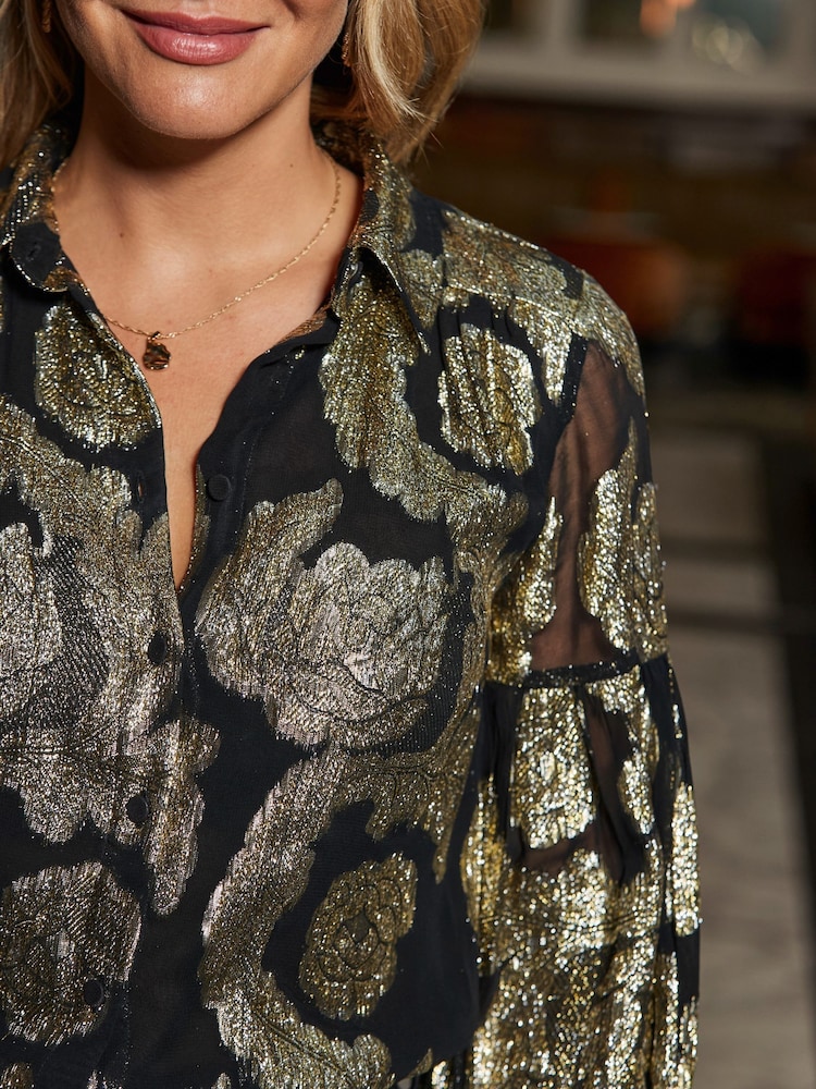 Sosandar Black Metallic Foil Floral Shirt - Image 5 of 5