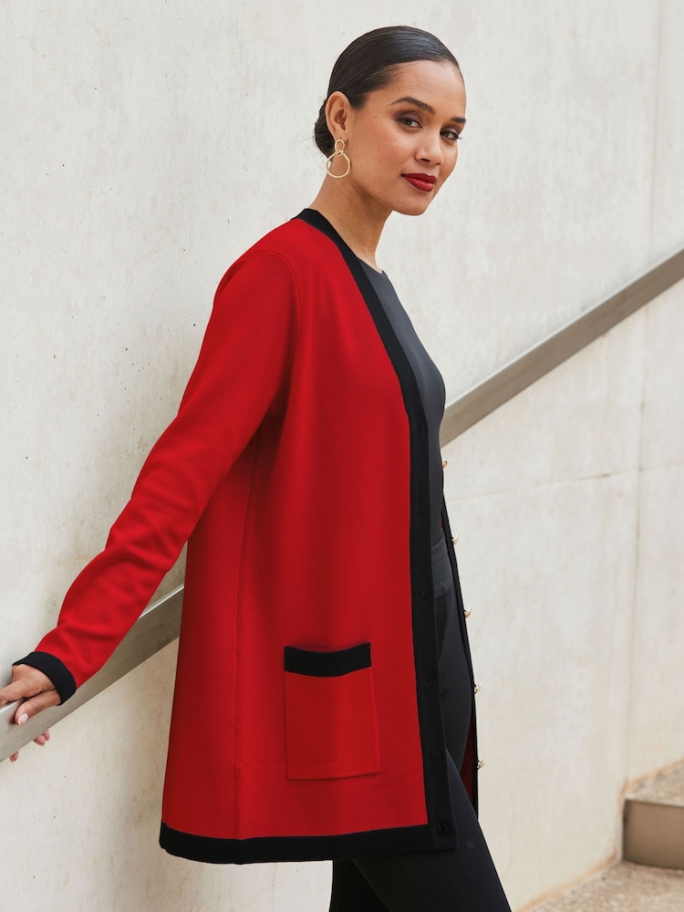 Sosandar Black Contrast Trim Cardigan - Image 3 of 5