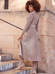Sosandar Brown Corduroy Belted Midi Shirt Dress With Pocket Detail - Image 3 of 3