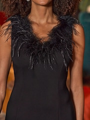 Sosandar Black Feather Trim Leg Split Detail Midi Dress - Image 3 of 5