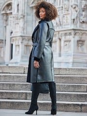 Sosandar Black Faux Shearling Belted Trench Coat - Image 5 of 5