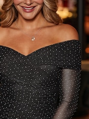Sosandar Black Sparkle Bardot Ruched Midi Dress - Image 5 of 5