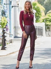 Sosandar Red Croc Faux Leather Straight Leg Trousers - Image 1 of 5