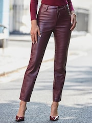 Sosandar Red Croc Faux Leather Straight Leg Trousers - Image 2 of 5