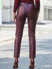 Sosandar Red Croc Faux Leather Straight Leg Trousers - Image 3 of 5