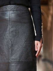 Sosandar Black Croc Leather Midi Skirt - Image 4 of 4