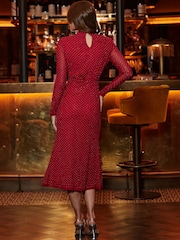 Sosandar Red Fit & Flare Sparkle Key Hole Detail Dress - Image 5 of 5