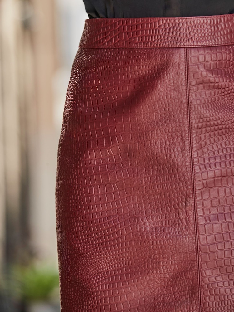 Sosandar Red Croc Print Leather Skirt - Image 5 of 5