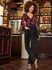 Sosandar Red Floral Print Fluted Sleeve Blouse - Image 5 of 5