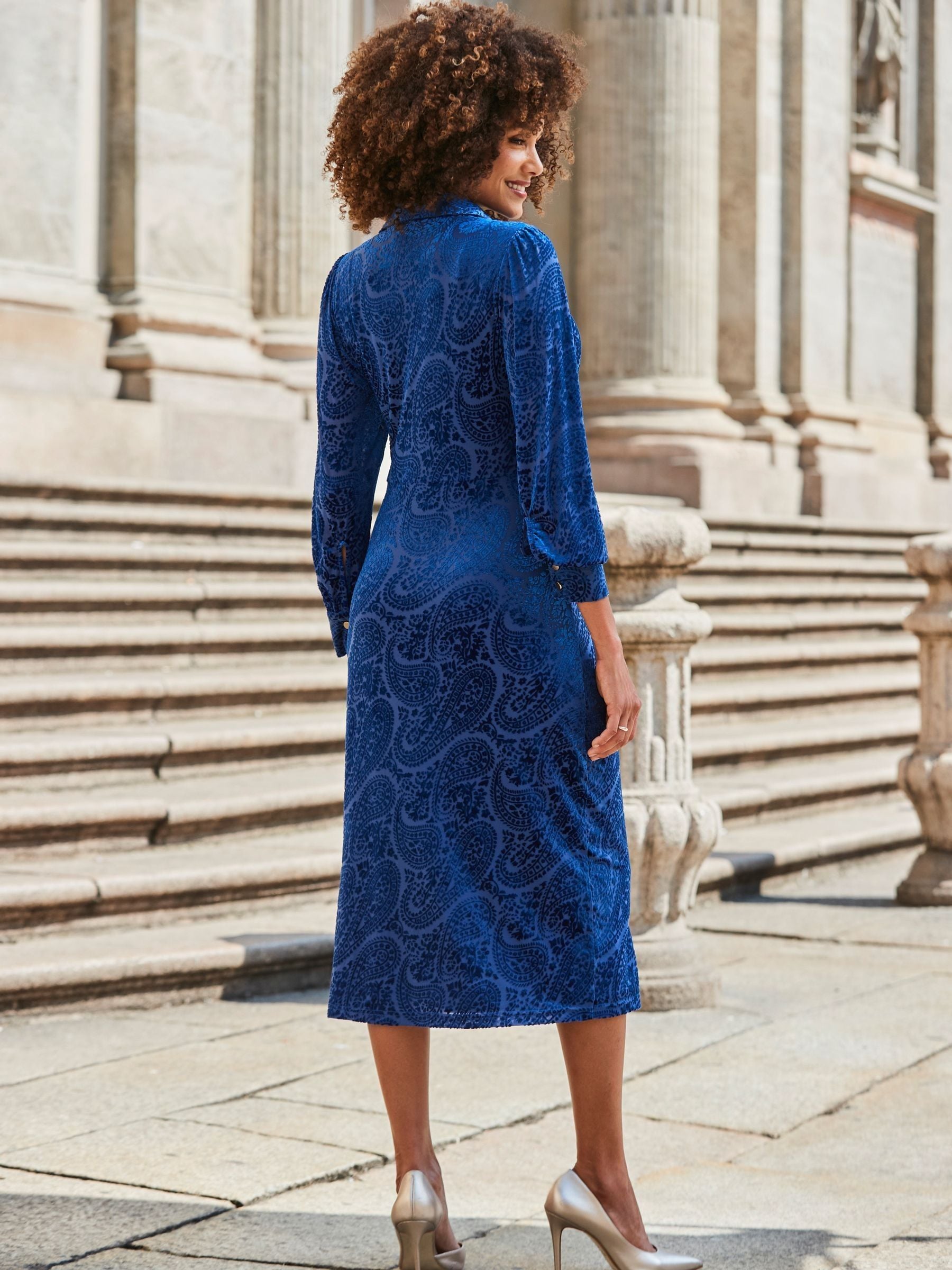 Buy Sosandar Blue Paisley Velvet Detail Shirt Dress from Next USA