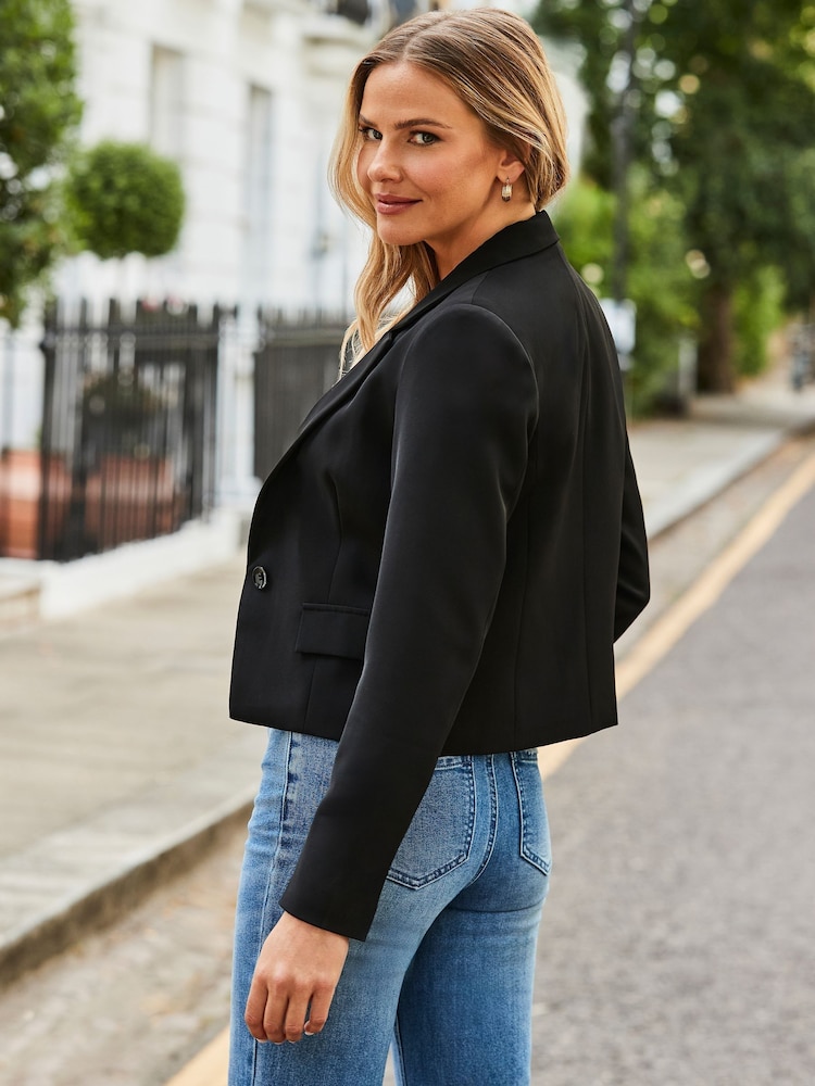 Sosandar Black Cropped Tailored Blazer - Image 3 of 5