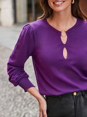 Sosandar Purple Cut Out Detail Knitted Jumper - Image 3 of 5