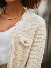 Sosandar Natural Fringe Trim Boucle Cardigan - Image 5 of 5