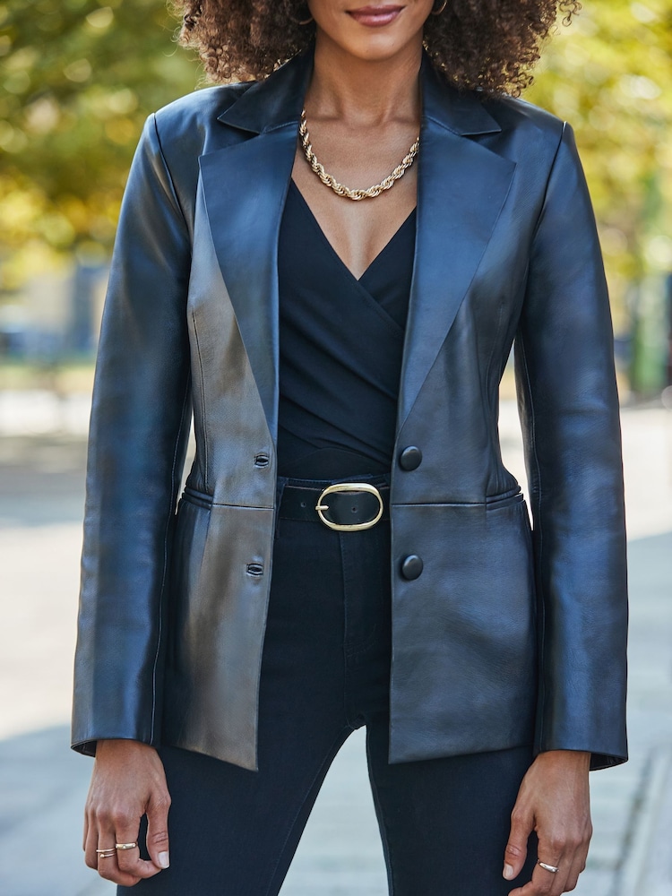 Sosandar Black Leather Hourglass Blazer - Image 5 of 5 Sosandar Black Leather Hourglass Blazer - Image 5 of 5