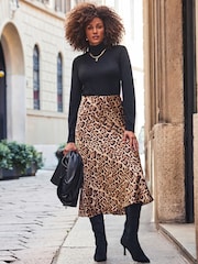 Sosandar Brown Leopard Print Satin Slip Skirt - Image 2 of 5