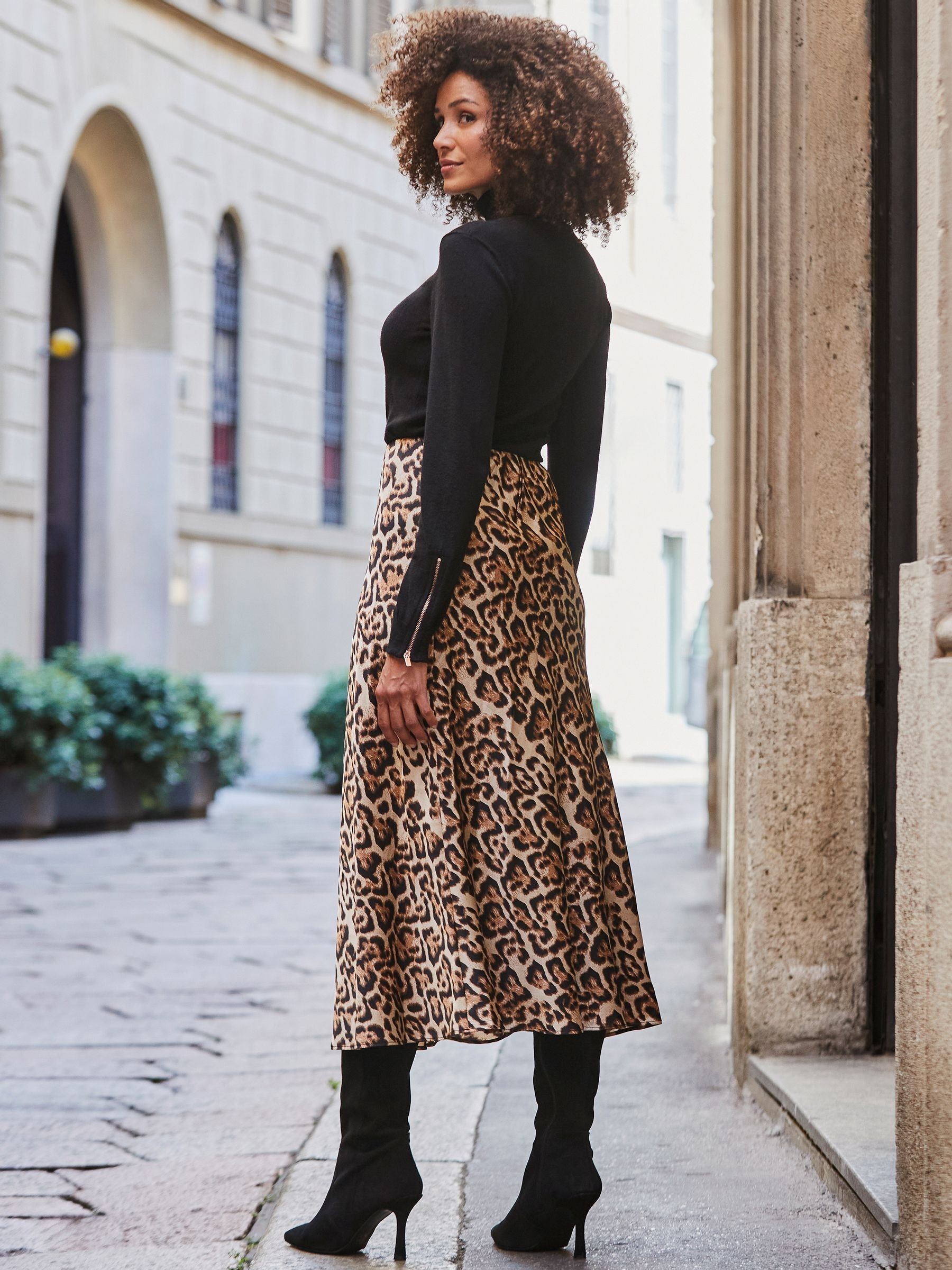 Buy Sosandar Brown Leopard Print Satin Slip Skirt from Next USA