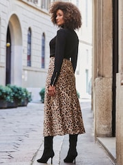 Sosandar Brown Leopard Print Satin Slip Skirt - Image 4 of 5