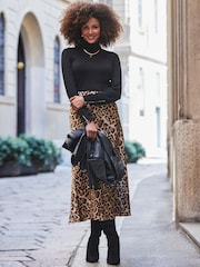 Sosandar Brown Leopard Print Satin Slip Skirt - Image 5 of 5