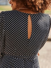 Sosandar Black Spot Print Belted Midi Dress - Image 4 of 5