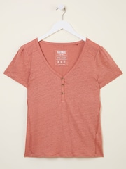 FatFace Lena Rose Pink Linen Henley Top - Image 5 of 5