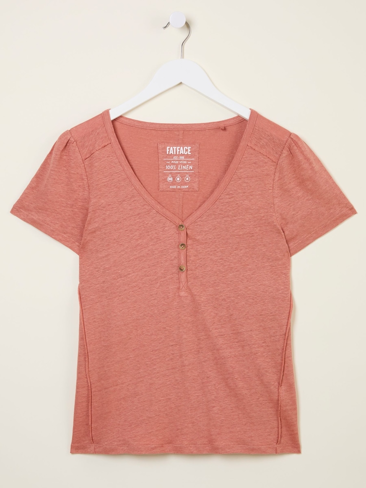 FatFace Lena Rose Pink Linen Henley Top - Image 5 of 5