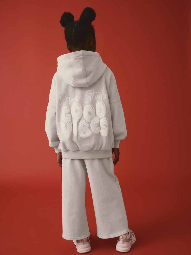 Grey Slogan Hoodie And Wide Leg Joggers Set (3-16yrs) - Image 1 of 6