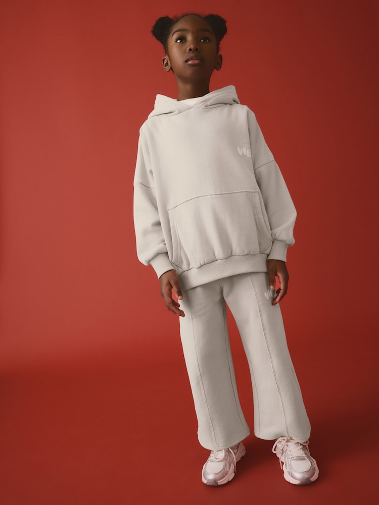 Grey Slogan Hoodie And Wide Leg Joggers Set (3-16yrs) - Image 2 of 6