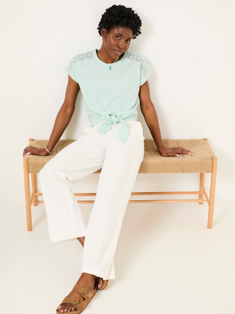 FatFace Mint Green Lace Tie Front T Shirt - Image 1 of 6
