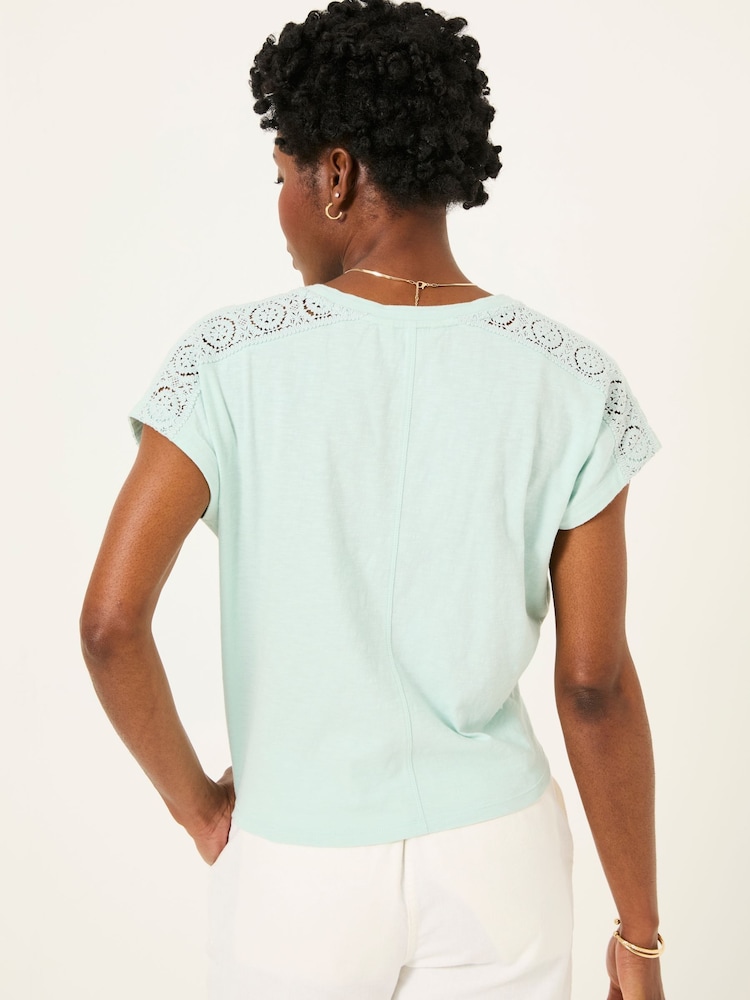 FatFace Mint Green Lace Tie Front T Shirt - Image 2 of 6