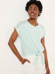 FatFace Mint Green Lace Tie Front T Shirt - Image 3 of 6