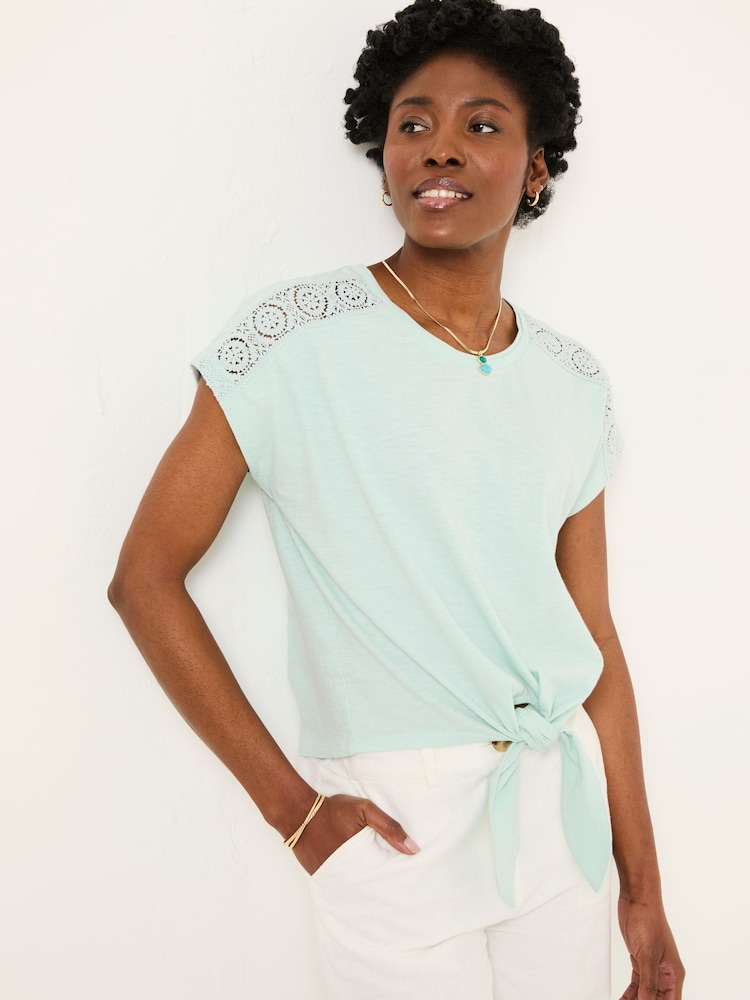FatFace Mint Green Lace Tie Front T Shirt - Image 3 of 6