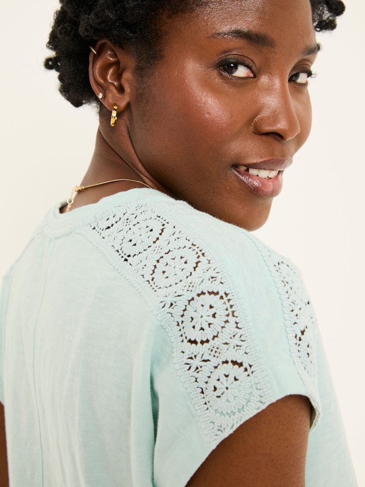 FatFace Mint Green Lace Tie Front T Shirt - Image 4 of 6