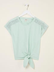 FatFace Mint Green Lace Tie Front T Shirt - Image 6 of 6