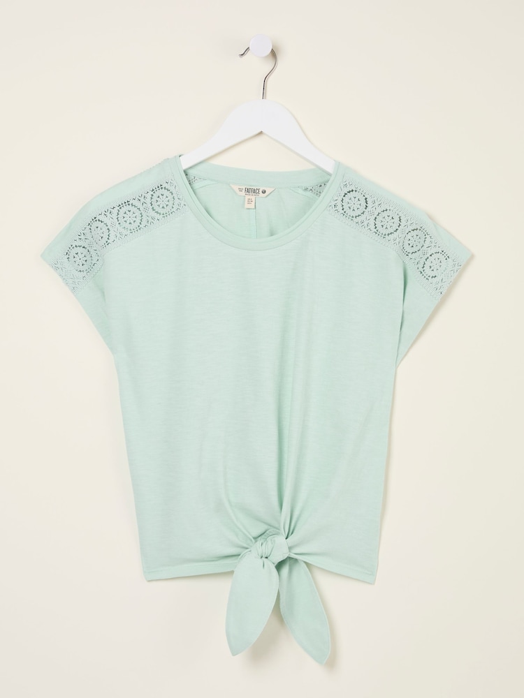 FatFace Mint Green Lace Tie Front T Shirt - Image 6 of 6