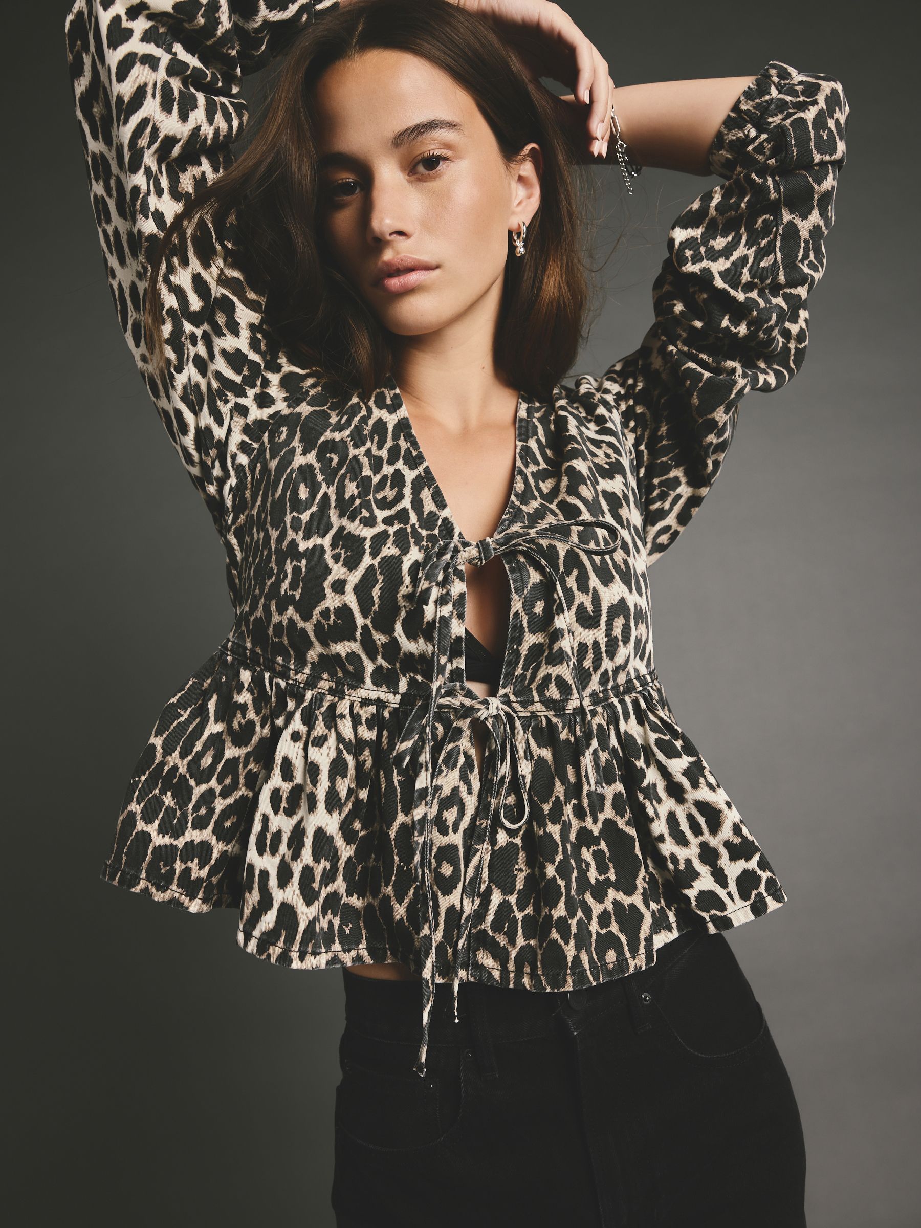 Buy Leopard Animal Collar Button Down 100% Cotton Blouse
