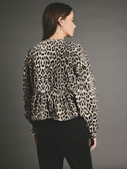Leopard Animal Collar Button Down 100% Cotton Blouse - Image 4 of 5