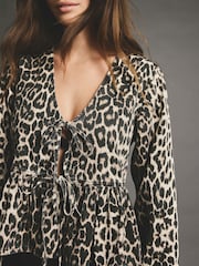 Leopard Animal Collar Button Down 100% Cotton Blouse - Image 5 of 5