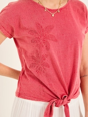 FatFace Rust Red Palm Tree Graphic Tie Front T Shirt - Image 5 of 6