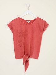 FatFace Rust Red Palm Tree Graphic Tie Front T Shirt - Image 6 of 6