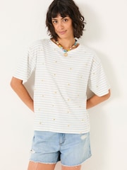 FatFace Maddie Ivory Embroidered Stripe T Shirt - Image 1 of 5