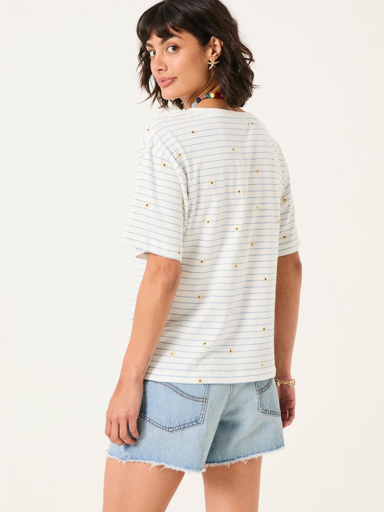 FatFace Maddie Ivory Embroidered Stripe T Shirt - Image 2 of 5
