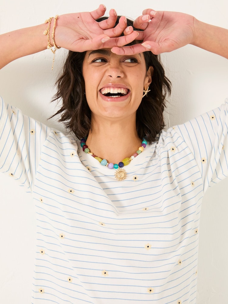FatFace Maddie Ivory Embroidered Stripe T Shirt - Image 4 of 4