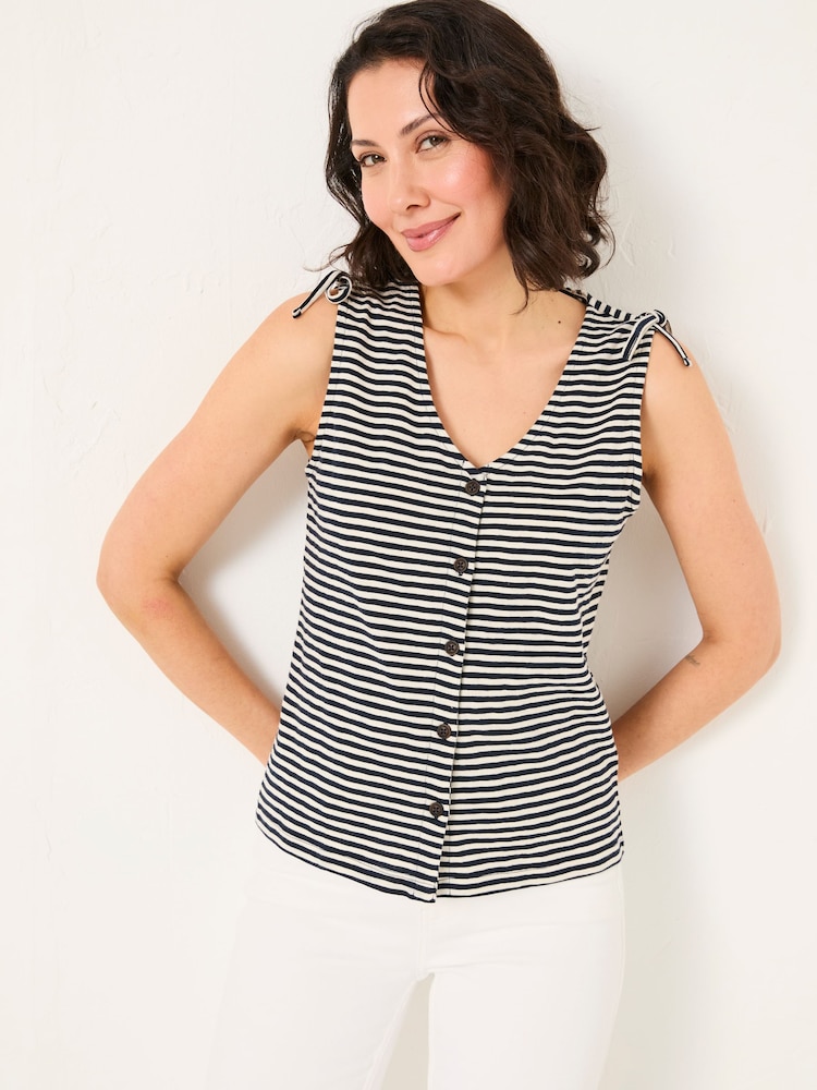 FatFace Claudia Navy Stripe Jersey Tank - Image 1 of 6