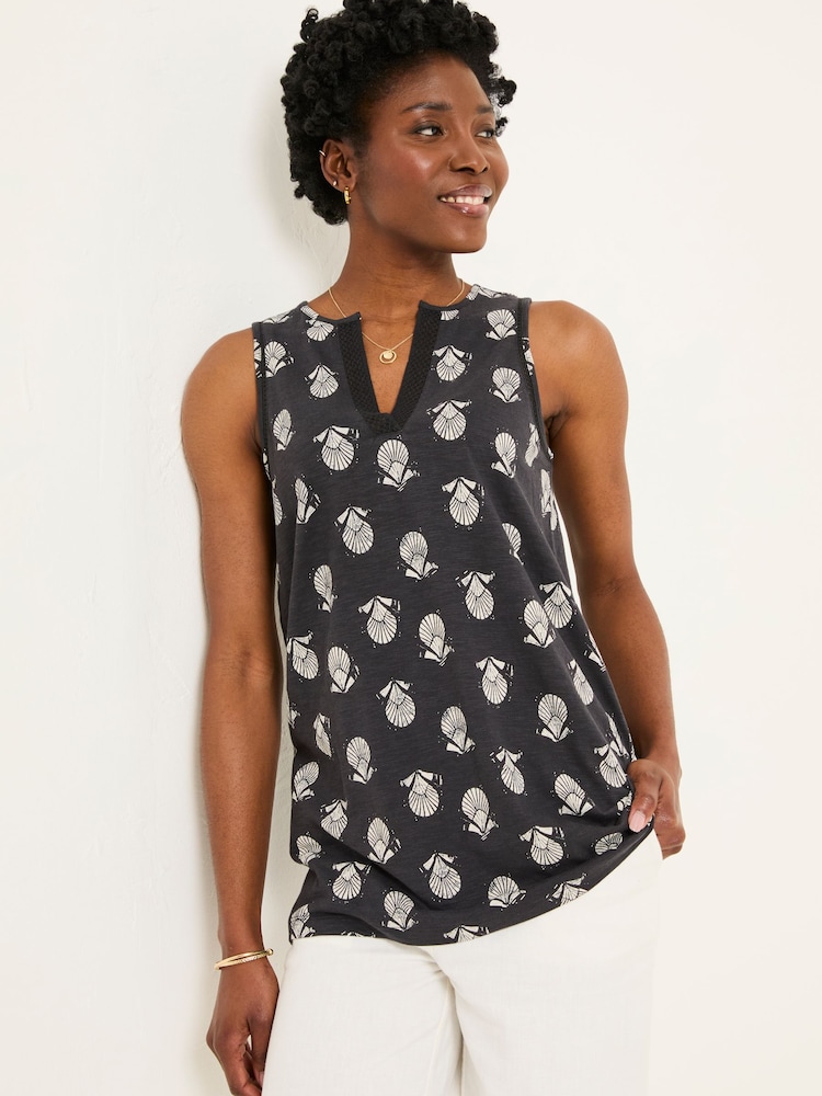 FatFace Tessa Black Mono Shells Jersey Tunic - Image 1 of 5