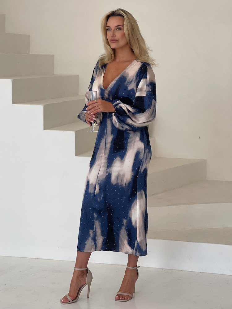 Girl In Mind Blue Sparkle London V-Neck Long Sleeve Maxi Dress - Image 2 of 4 Girl In Mind Blue Sparkle London V-Neck Long Sleeve Maxi Dress - Image 2 of 4