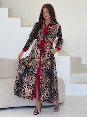 Girl In Mind Brown Angela Piping Detail Midi Shirt Dress - Image 1 of 4
