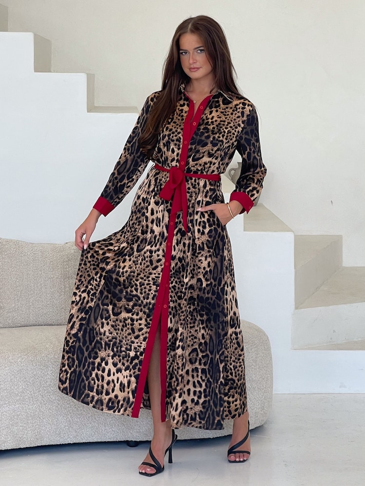 Girl In Mind Brown Angela Piping Detail Midi Shirt Dress - Image 1 of 4 Girl In Mind Brown Angela Piping Detail Midi Shirt Dress - Image 1 of 4